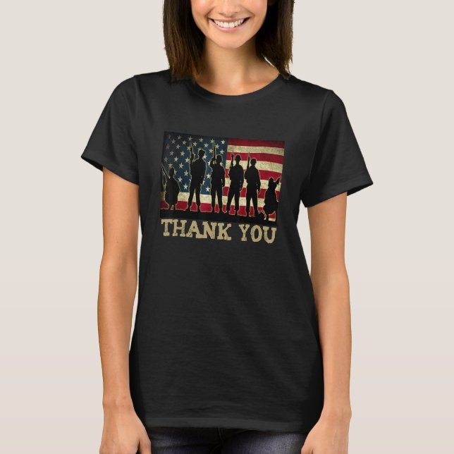 Patriotiska Tack Soldiers och veteraner, amerikans T Shirt (Framsida)