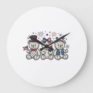 Patriotiska Teddybjörnar Vintage Gravyr Vektor Des Stor Klocka