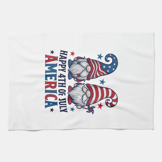 Patriotiska Tomtar Glad 4:e Juli Amerika Tröja_1 Kökshandduk (Horisontell)