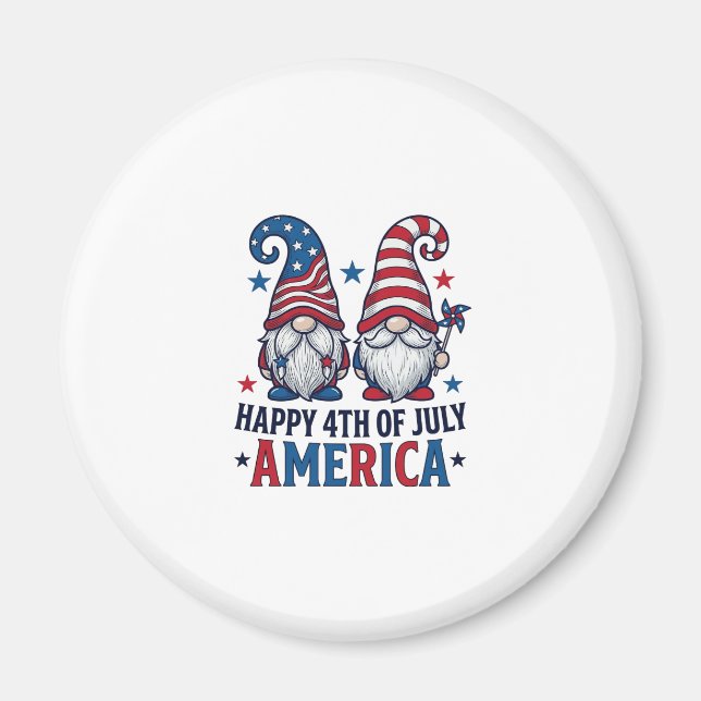 Patriotiska Tomtar Glad 4:e Juli Amerika Tröja_1 Magnet (Framsidan)
