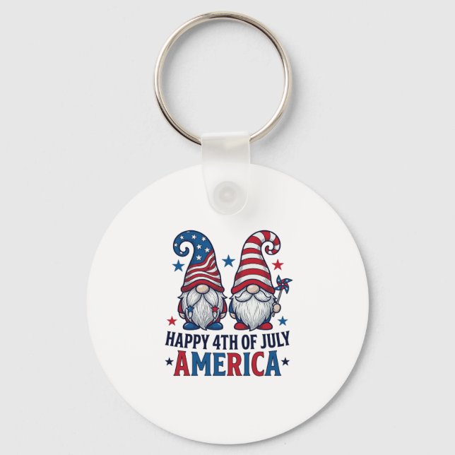 Patriotiska Tomtar Glad 4:e Juli Amerika Tröja_1 Nyckelring (Framsida)