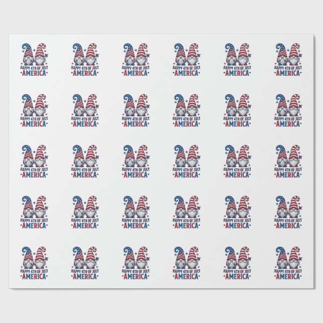 Patriotiska Tomtar Glad 4:e Juli Amerika Tröja_1 Presentpapper (Platt)