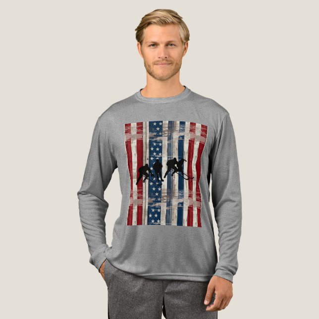 Patriotiska träflagghockeyspelare  t shirt (Hel framsida)