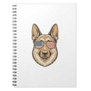 Patriotiska tyska herdehund solglasögon Vintage Ar Anteckningsbok