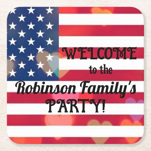 Patriotiska USA flagga-hjärtan med kalligrafitext Underlägg Papper Kvadrat (Framsidan)