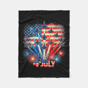 Patriotiska usa flagga stridsflygplan rolig 4 juli fleecefilt