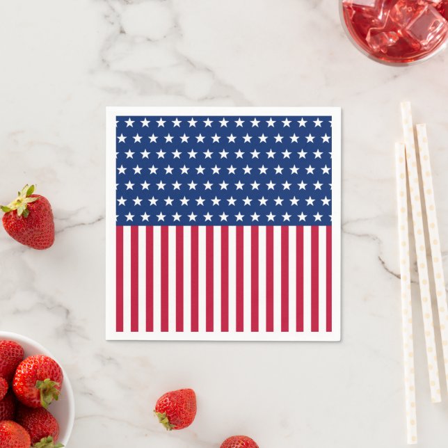Patriotiska USA-flaggans stjärnor och ränder röda  Pappersservett (Insitu)