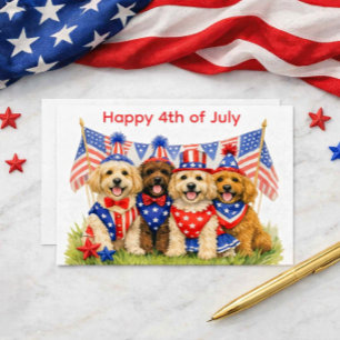 Patriotiska Valpar: Doodle Hundar 4:e Juli Helg Vykort