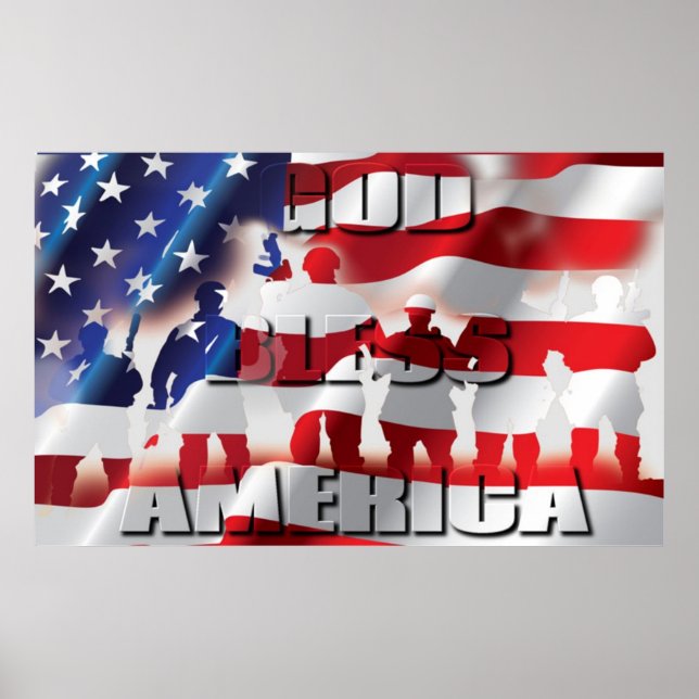 Patriotiska Välsigna dig Amerika och Soldater Poster (Framsidan)