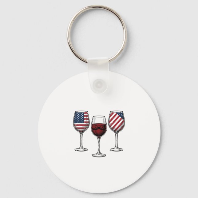Patriotiska vinglas Vintage Vector skjortdesign Nyckelring (Framsida)