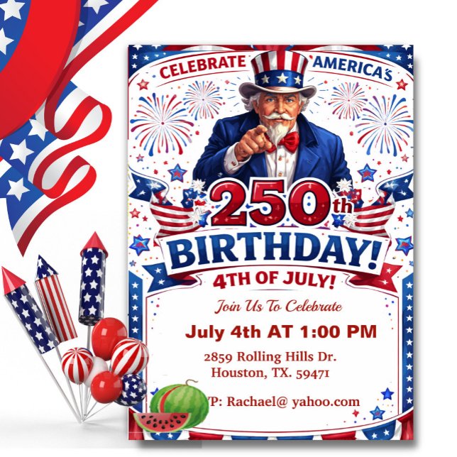 Patriotiske Farbror Sam Amerikanska 250-årsjubileu Inbjudningar (Skapare uppladdad)