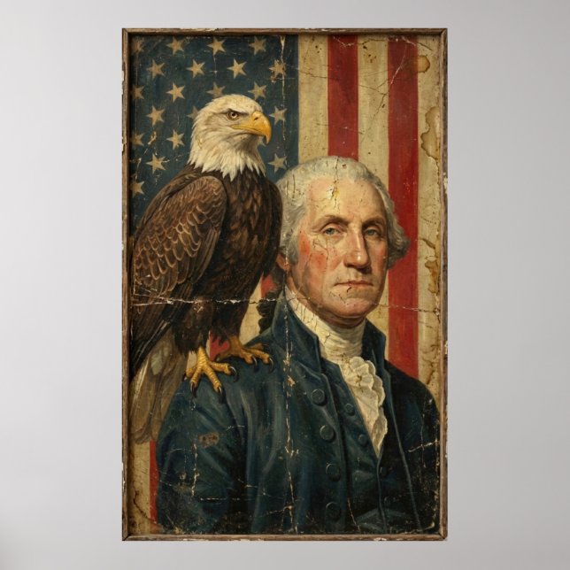 Patriotiske George Washington med havsörn  Poster (Framsidan)
