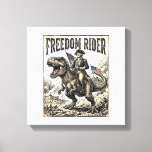 Patriotiske George Washington Ridande T-rex Frihet Canvastryck