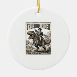 Patriotiske George Washington Ridande T-rex Frihet Julgransprydnad Keramik