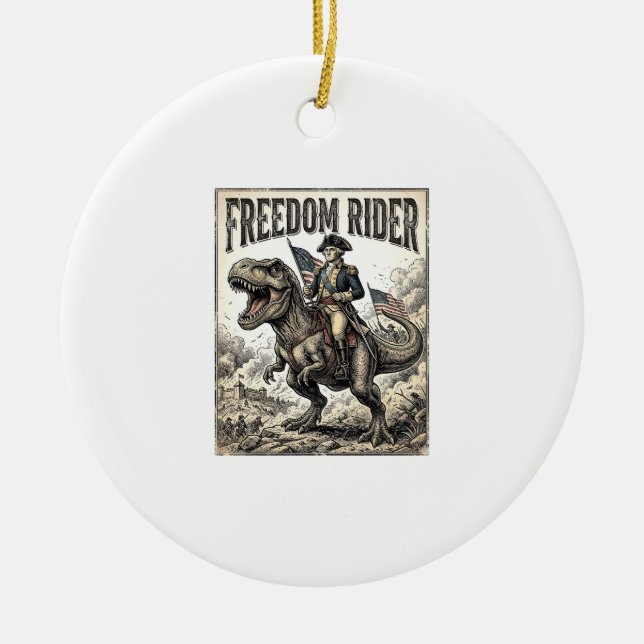 Patriotiske George Washington Ridande T-rex Frihet Julgransprydnad Keramik (Framsidan)