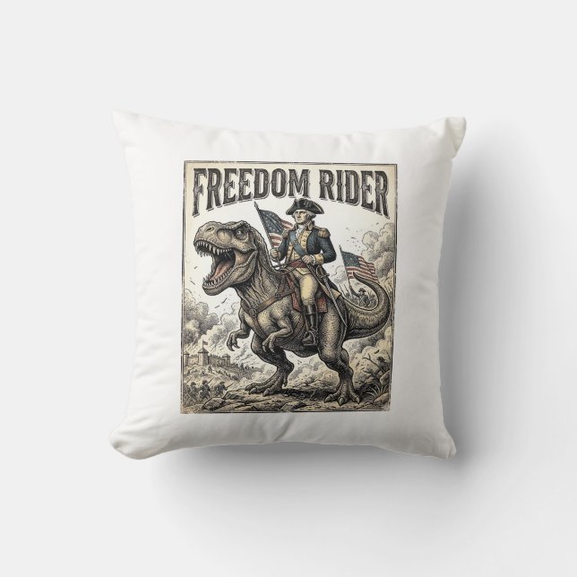 Patriotiske George Washington Ridande T-rex Frihet Kudde (Framsida)