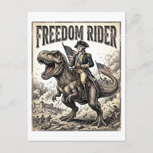 Patriotiske George Washington Ridande T-Rex Frihet Vykort (Framsida)