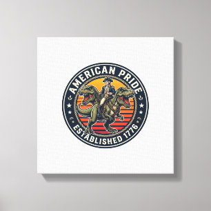 Patriotiske George Washington Ridning T-rex Amerik Canvastryck
