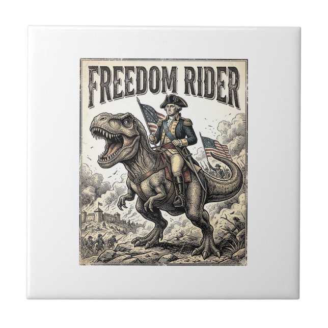 Patriotiske George Washington Ridning T-rex Frihet Kakelplatta (Framsidan)