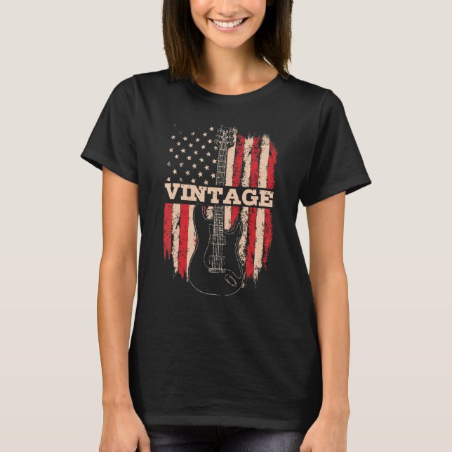 Patriotiskt 4 juli stränginstrument för gitarr t shirt (Framsida)