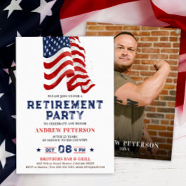 Patriotiskt amerikanskt flaggfoto porträtt pension inbjudningar