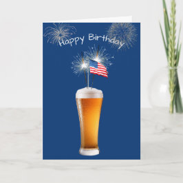 Patriotiskt födelsedagsöl med sparkler kort