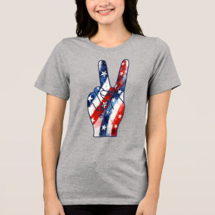 Patriotiskt fredstecken Hand Vågig US-flaggamönste T Shirt