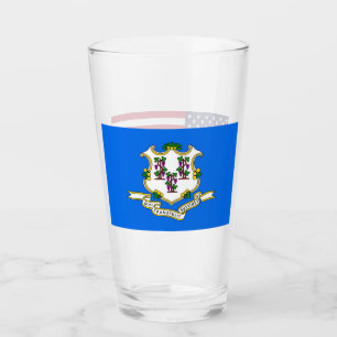 Patriotiskt glas kopp med flagga av Connecticut