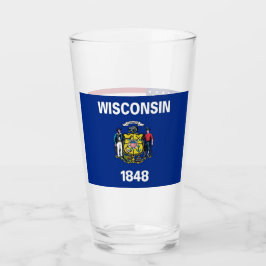 Patriotiskt glas kopp med flagga av Wisconsin