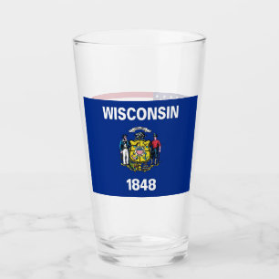 Patriotiskt glas kopp med flagga av Wisconsin
