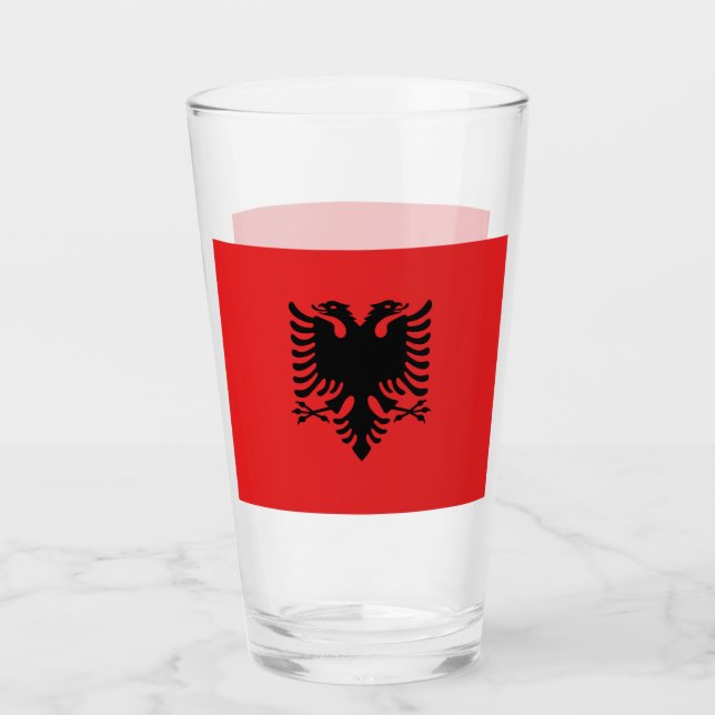 Patriotiskt glas kopp med flagga från Albanien (Framsida)