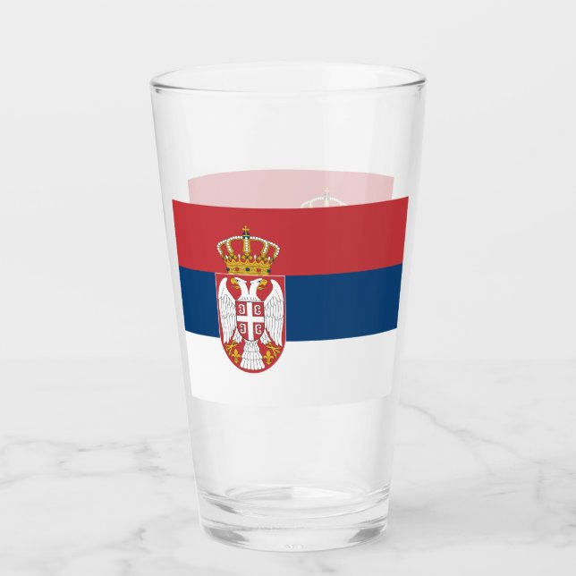 Patriotiskt glas kopp med flagga från Serbien (Framsida)