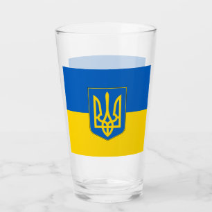Patriotiskt glas kopp med flagga Ukraina