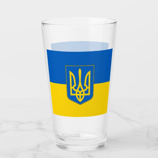 Patriotiskt glas kopp med flagga Ukraina (Framsida)