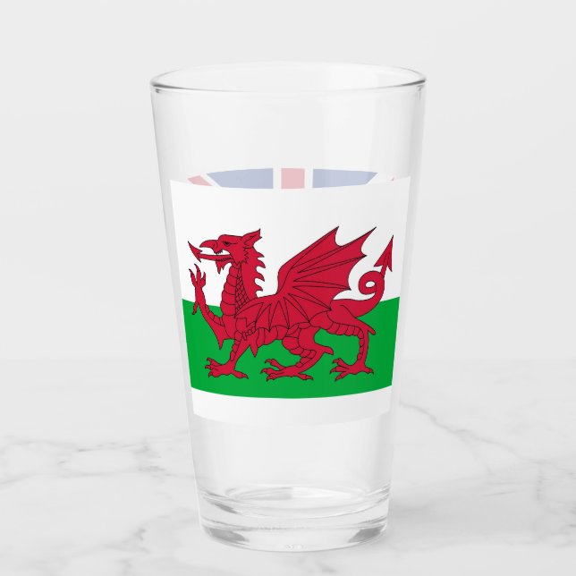 Patriotiskt glas kopp med flagga Wales (Framsida)