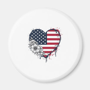 Patriotiskt hjärta blomstergammaldags gravyr desig magnet