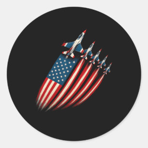 Patriotiskt jaktflygplan Usa-flagga 4:e juli Runt Klistermärke