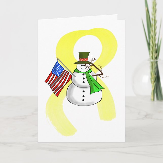 Patriotiskt julkort för Snögubbe och Gult Helgkort (Framsida)