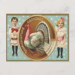 Patriotiskt kalkonbarn för Thanksgiving-stjärnor Helg Vykort
