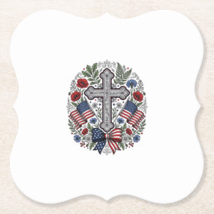 Patriotiskt kors blomsterflagga vintage underlägg papper