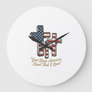 Patriotiskt kors Gud välsigne Amerika T-shirt desi Stor Klocka