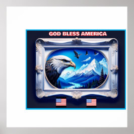 Patriotiskt landskap med berget Örn Flaggor Poster