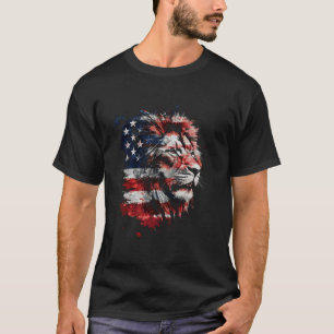 Patriotiskt Lejon Amerikansk Flagga 4:e Juli Afrik T Shirt