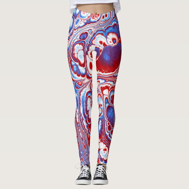 Patriotiskt marmorerat abstrakt flöde leggings (Framsida)