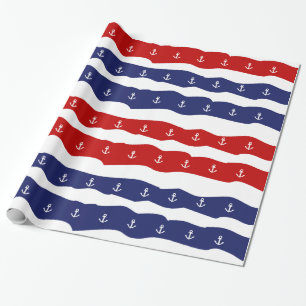 Patriotiskt nautiskt ankrar röd vit och blått presentpapper