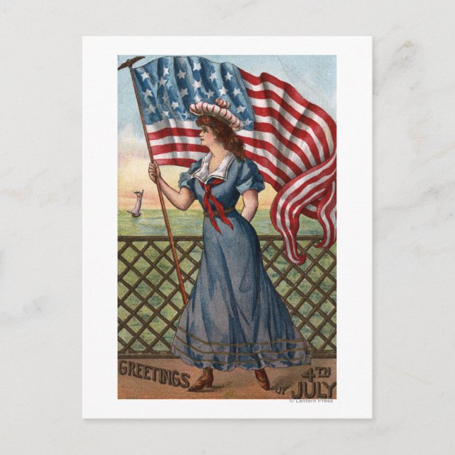 Patriotiskt nedtryckt kvinna vykort (Framsida)