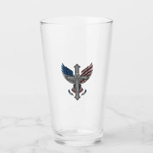 Patriotiskt Örnkors Vintage Gravyr Vektor Des Glaskopp