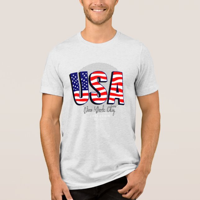 Patriotiskt Pride: USA Core Denim T Shirt (Framsida)