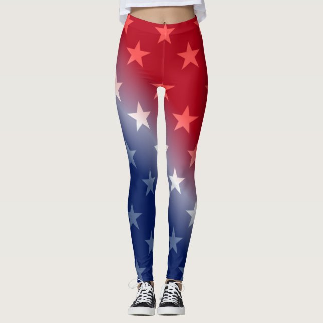 PATRIOTISKT RÖTT, VIT, BLÅTT & STJÄRNOR LEGGINGS (Framsida)