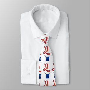 Patriotiskt Rött vitt blått Fredstecken Hand Neckt Slips
